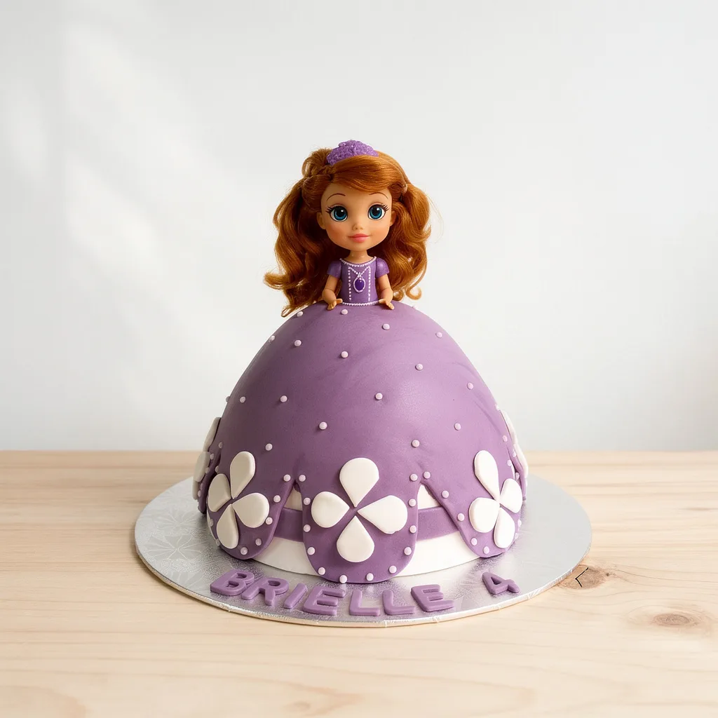 Purple princess doll cake with a flower-patterned dress and a tiara